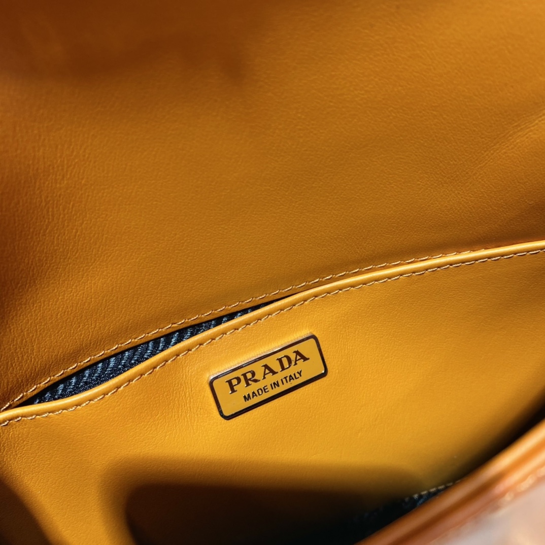 Prada Cleo Brushed Leather Shoulder Bag With Flap Orange 1BD303